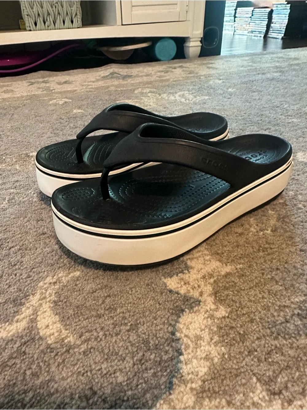 Crocs Women’s Platform Flip Flop Sandals Black & White Size 9